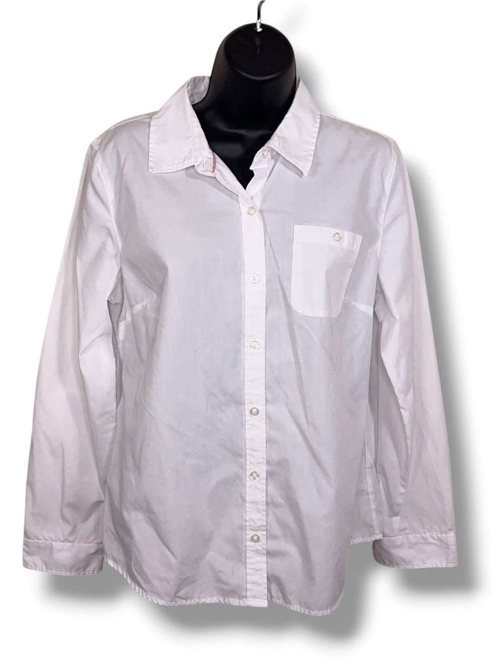 Medium Laura Scott White Button Up Long Sleeve Top Cotton Classic Neutral